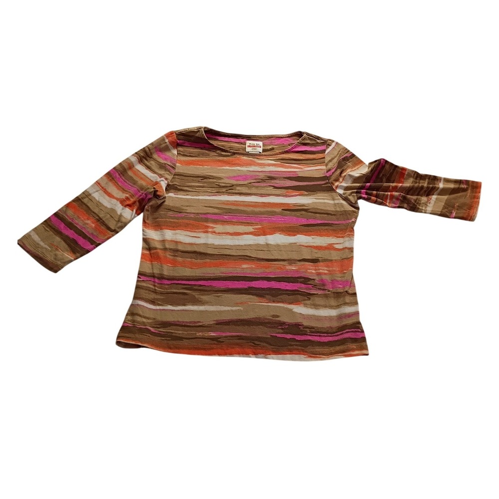 Ruby Rd. Top Women's PM Favorites Abstract Stripe 3/4 Sleeve Petite Multicolor